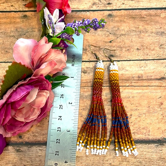 Tassel Brown and Blue Earring - Picture 5 of 5